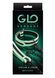 Glo Bondage Glow In The Dark Collar and Leash - Glow In The Dark/Green